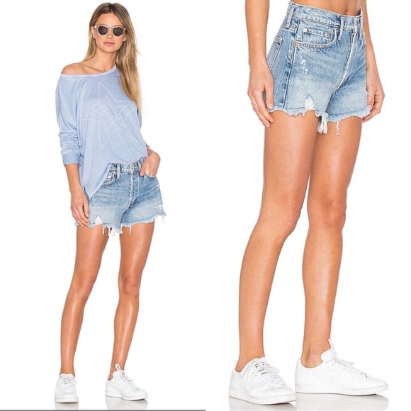 Agolde Pants - Agolde Parker Vintage Cut Off Short light wash distressed frayed hem button fly